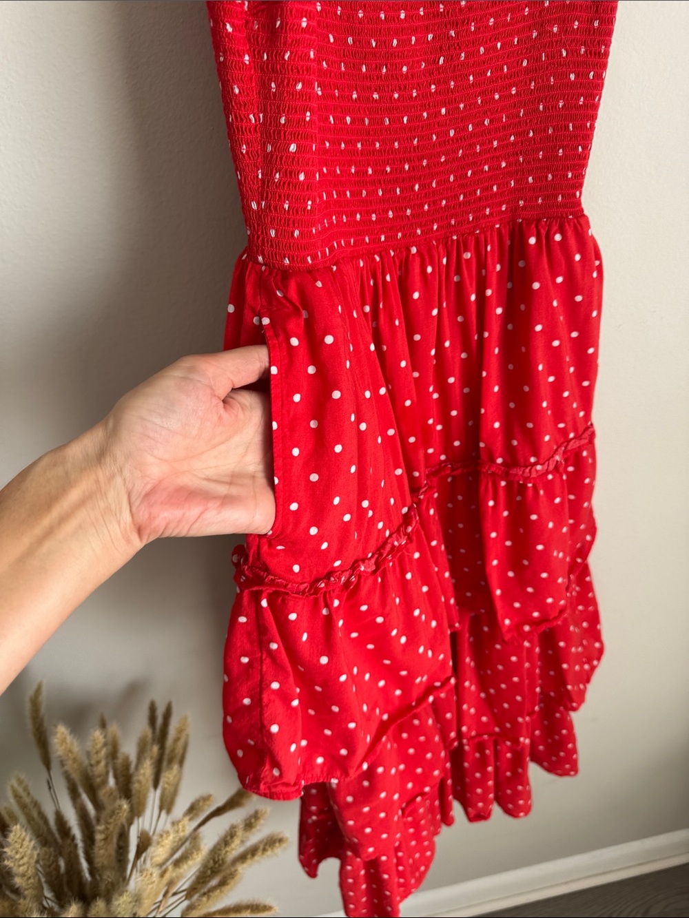 Draper James Red Polka Dot Smocked Tiered Midi Dress XS Cottagecore Sundress - Picture 5 of 11